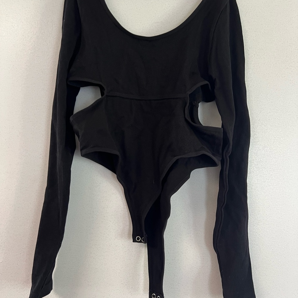 Black Bodysuit with Cutout Details and Scoop Neckline